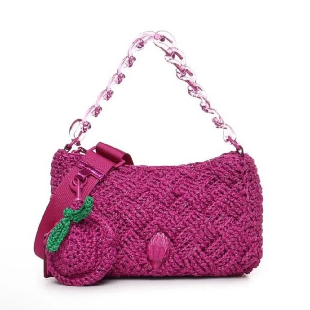 Kurt Geiger EUC Magenta Sparkle Crochet 2 Way Bag - Picture 2 of 9